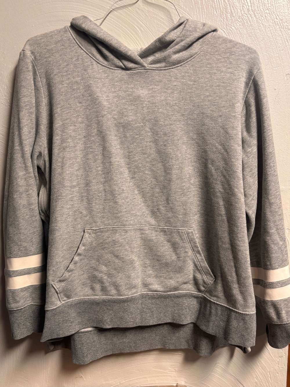 Old Navy Light Gray Hooded Pullover with White Sleeve Stripes